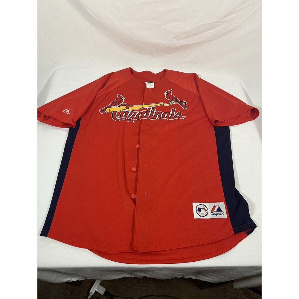 Majestic St Louis Cardinals MLB Baseball Jersey Red Navy Blue Mens Large